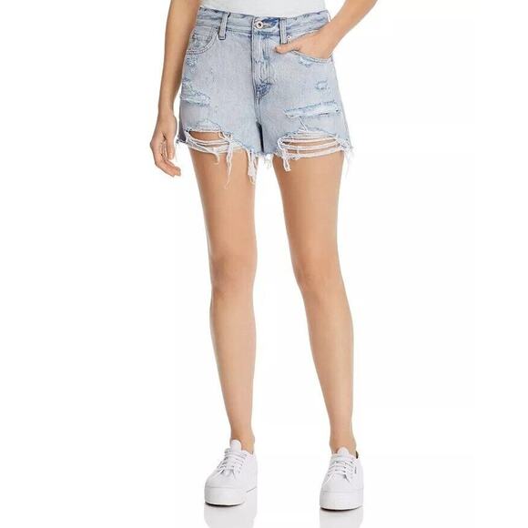 Pistola Nova High Rise Distressed Shorts Sz 27 Cutoff Relaxed Cotton Chaser Blue